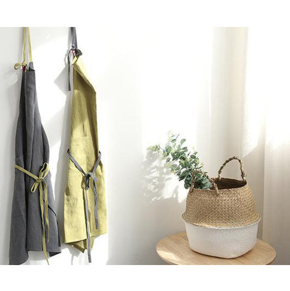 Natural Linen Japanese Apron Dress -  Matcha Green / Greyish Green