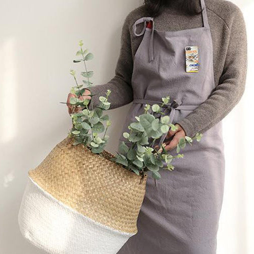 Natural Linen Japanese Apron Dress -  Matcha Green / Greyish Green