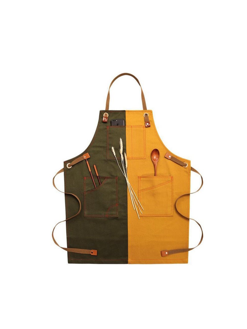 Yellow and Green Denim Apron
