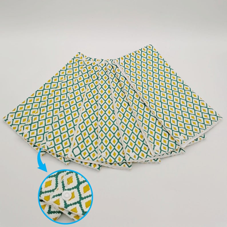 Reusable Unpaper Towels — Yellow Green Geometric Print