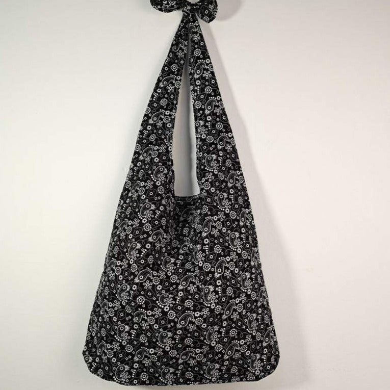 Black Retro Adjustable Linen Tote Bag