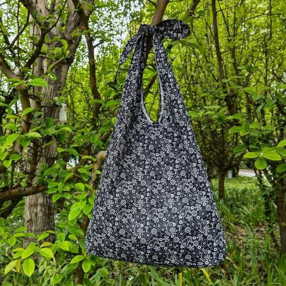 Black Retro Adjustable Linen Tote Bag