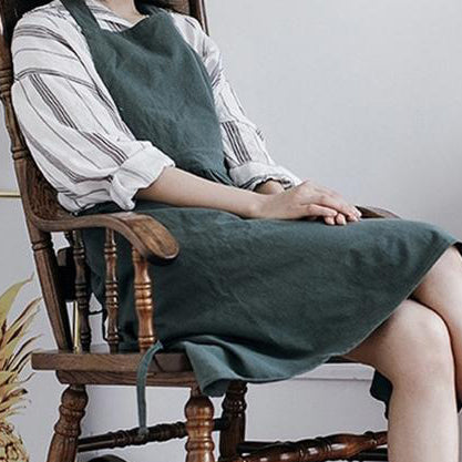 Linen and Cotton Apron Dress - Green / Gray / Apricot