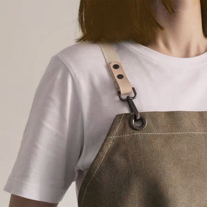 Removable Leather Neck Strap Cross Back Canvas and cotton Apron, Waterproof apron - Green Christmas gift