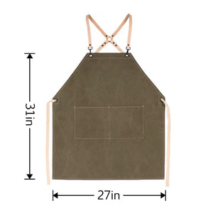 Removable Leather Neck Strap Cross Back Canvas and cotton Apron, Waterproof apron - Green Christmas gift