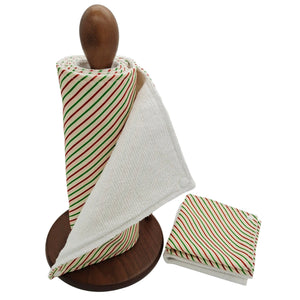 Unpaper Kitchen Towels, Zero Waste, Reusable paper towels roll with snaps Kitchen Clothes, eco-friendly Dish Towels — Green and Red Stripes