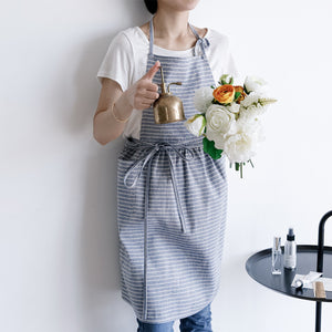 Coffee stripe Cotton linen apron with pocket ，apron dress, cooking apron, garden apron，apron for women，apron pattern Christmas gift