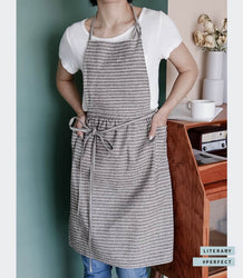 Coffee stripe Cotton linen apron with pocket ，apron dress, cooking apron, garden apron，apron for women，apron pattern Christmas gift