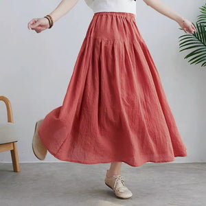 Blue lake  Cotton Linen Skirts,A-line skirt,pleated flared skirt,Customized Plus Size Skirt  Gift for Her，Gift for Mom  travel skirt