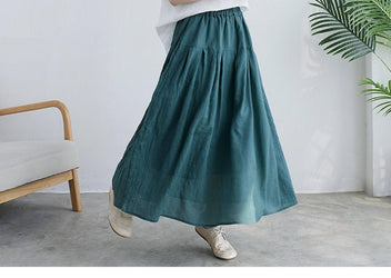 Blue lake  Cotton Linen Skirts,A-line skirt,pleated flared skirt,Customized Plus Size Skirt  Gift for Her，Gift for Mom  travel skirt