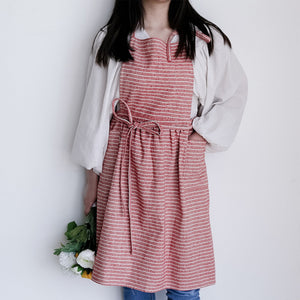 Coffee stripe Cotton linen apron with pocket ，apron dress, cooking apron, garden apron，apron for women，apron pattern Christmas gift