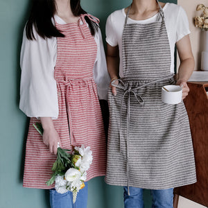 Coffee stripe Cotton linen apron with pocket ，apron dress, cooking apron, garden apron，apron for women，apron pattern Christmas gift