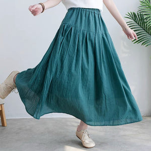 Blue lake  Cotton Linen Skirts,A-line skirt,pleated flared skirt,Customized Plus Size Skirt  Gift for Her，Gift for Mom  travel skirt