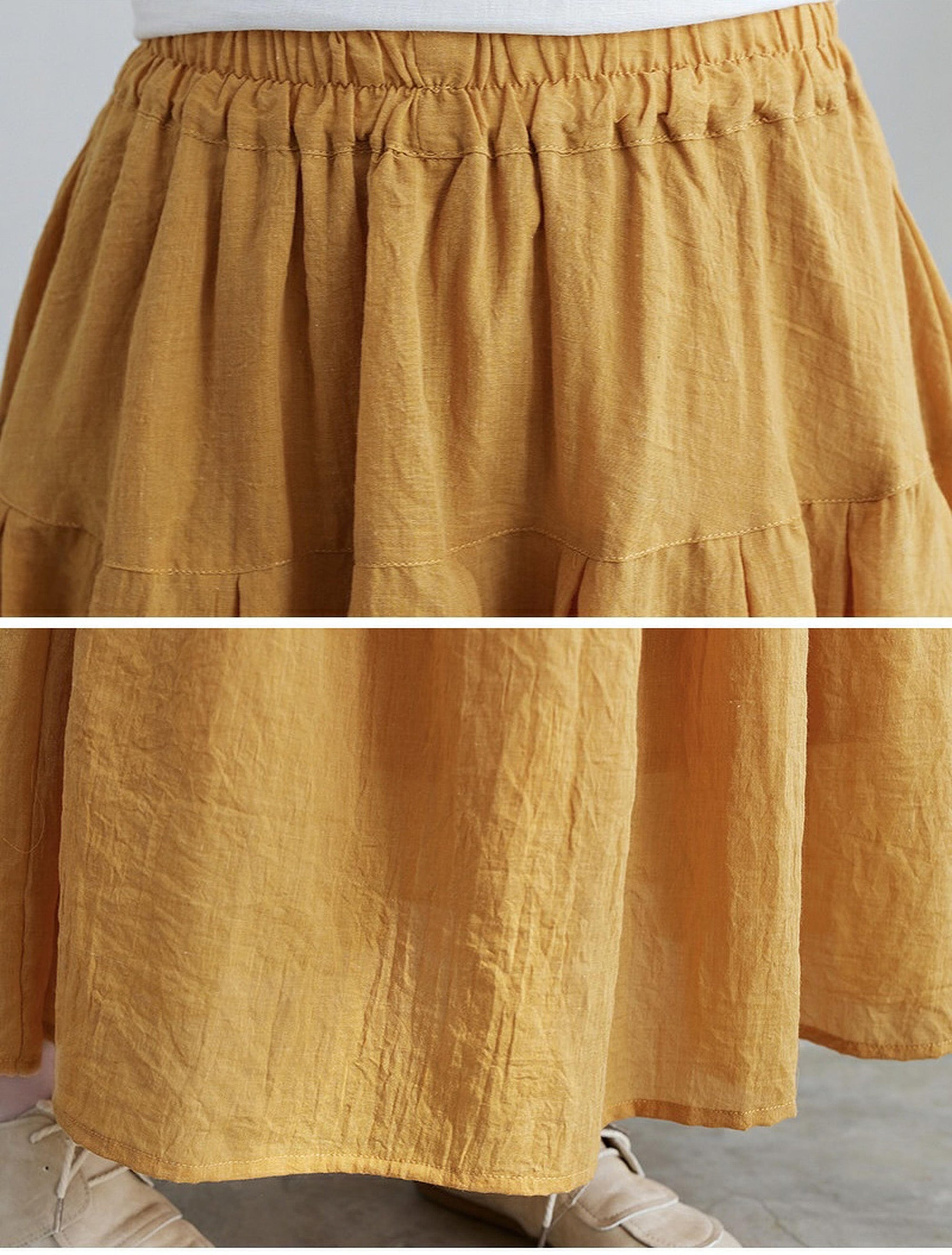 Blue lake  Cotton Linen Skirts,A-line skirt,pleated flared skirt,Customized Plus Size Skirt  Gift for Her，Gift for Mom  travel skirt