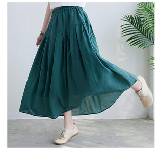 Blue lake  Cotton Linen Skirts,A-line skirt,pleated flared skirt,Customized Plus Size Skirt  Gift for Her，Gift for Mom  travel skirt