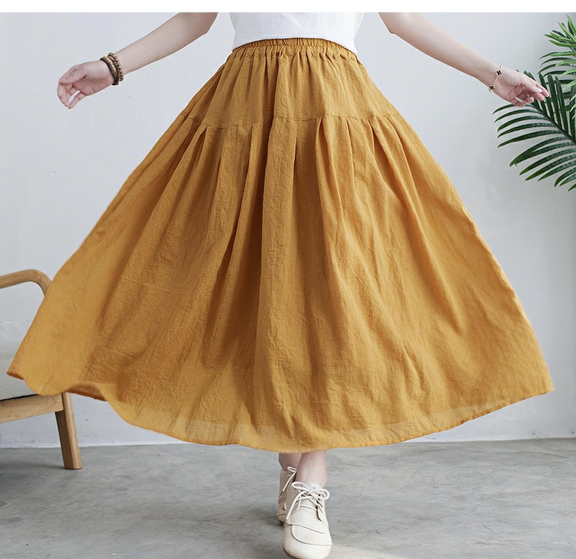 Blue lake  Cotton Linen Skirts,A-line skirt,pleated flared skirt,Customized Plus Size Skirt  Gift for Her，Gift for Mom  travel skirt