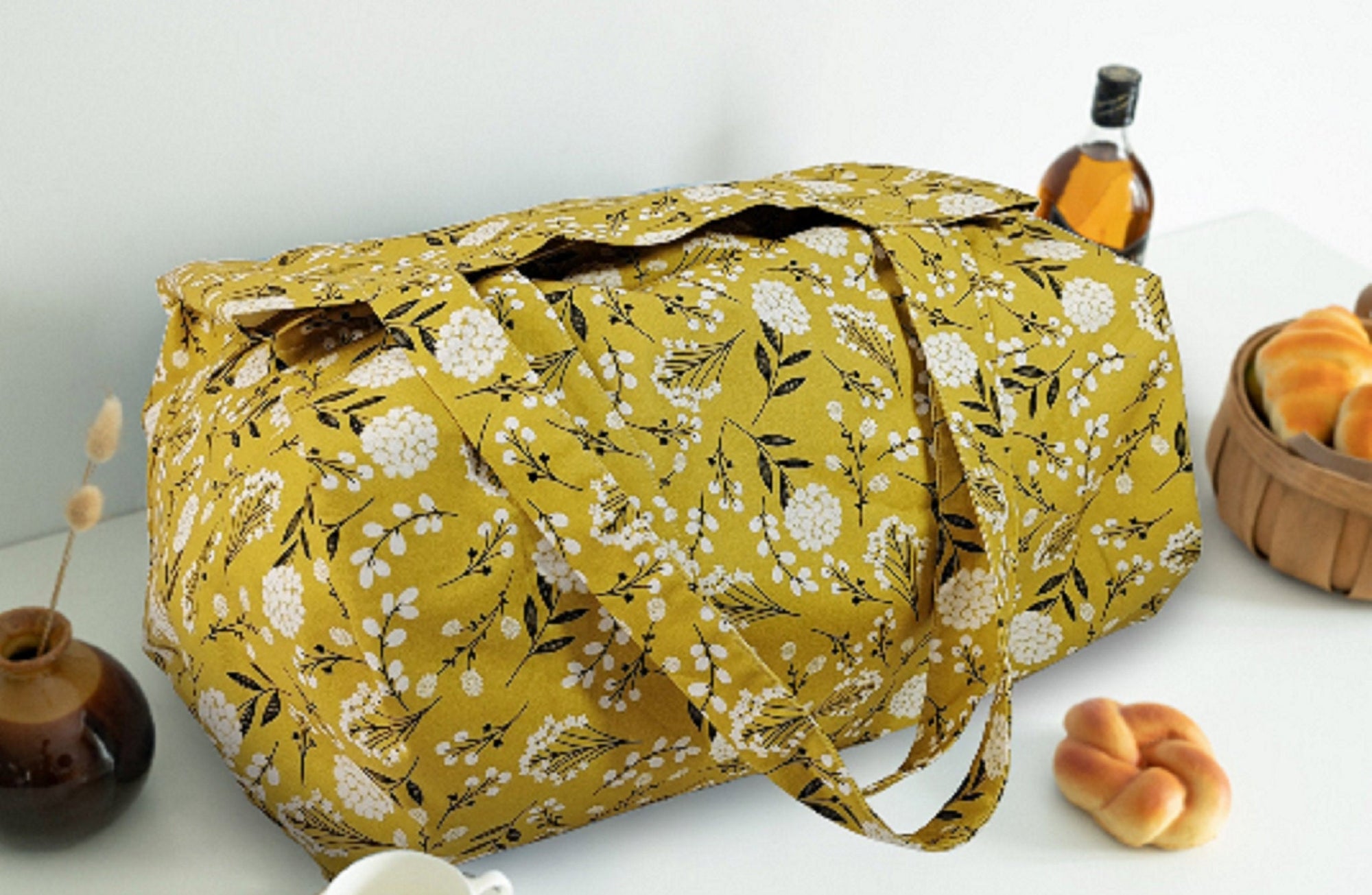 Grey dandelion bag / 100% cotton/ large shopping bag / travel bag / weekender bag / oversized bag / large tote bag /plus bag  Christmas gift