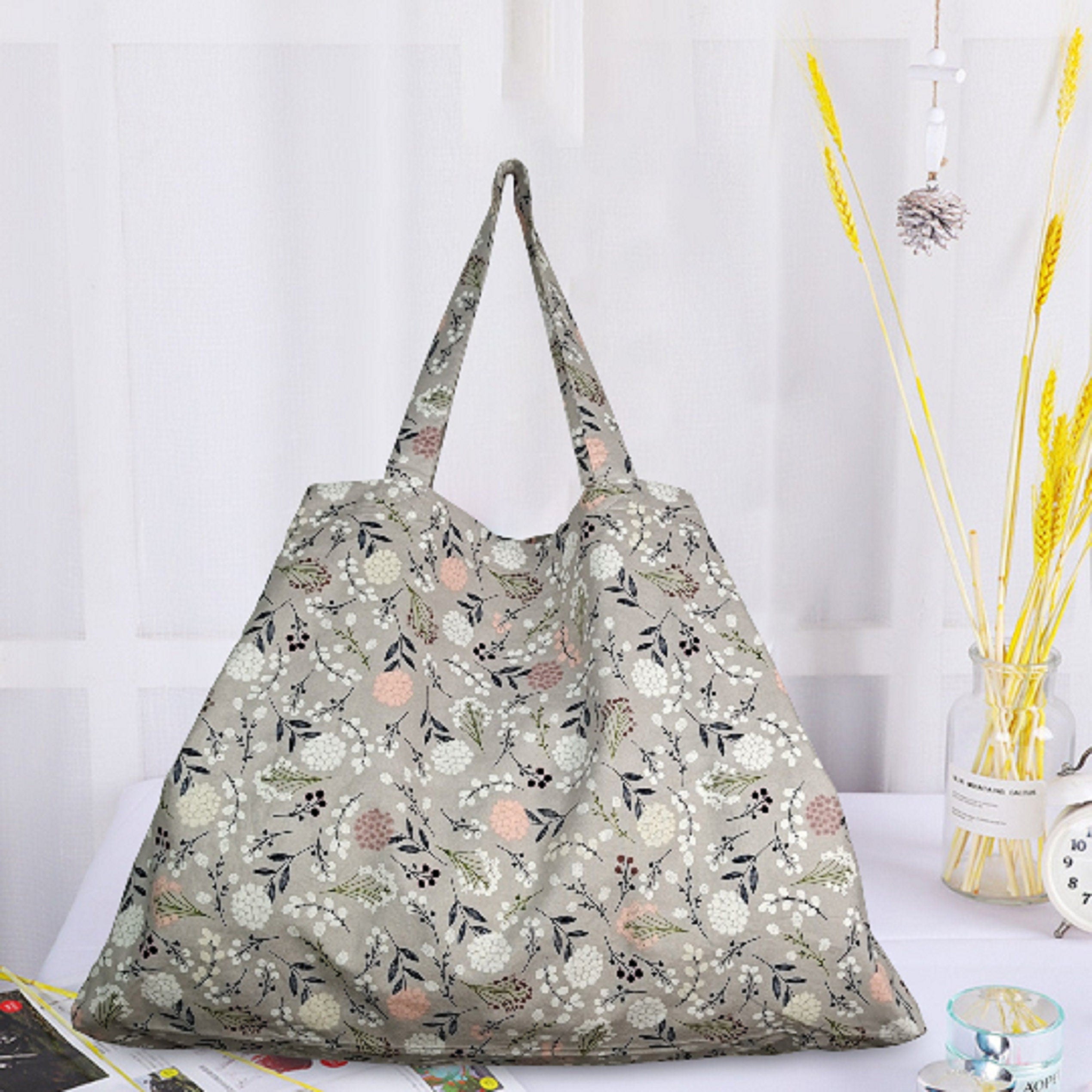 Grey dandelion bag / 100% cotton/ large shopping bag / travel bag / weekender bag / oversized bag / large tote bag /plus bag  Christmas gift