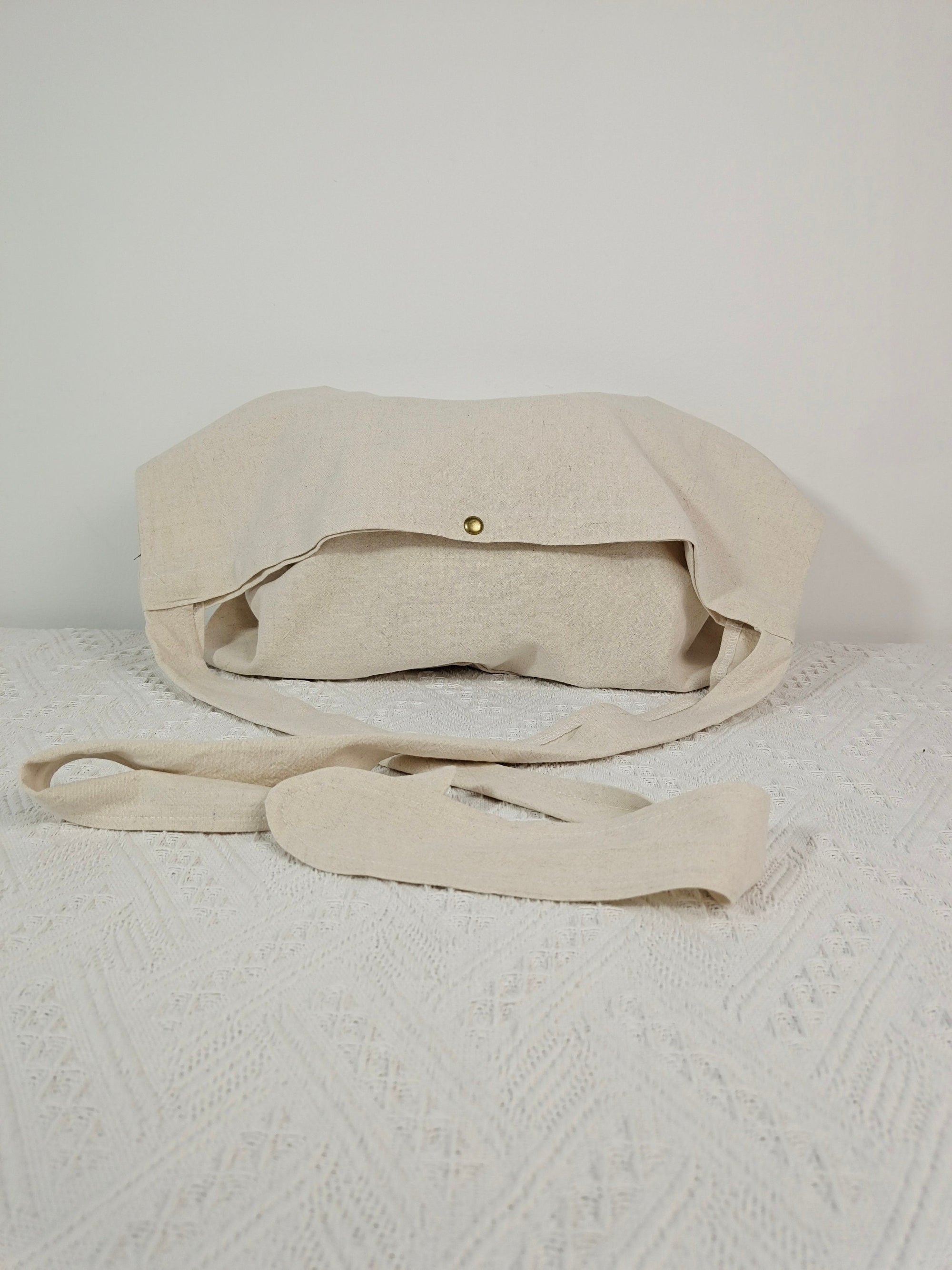 Crossbody bag, beige cotton linen school bag, market bag, tote bag,shopping bag ，travel bag，beach bag-Handmade, limited