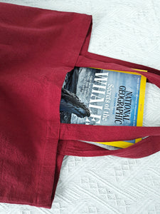 Red  tote bag, cotton linen tote bag, market bag, linen bag, shopping shoulder bag， travel bag，beach bag，Literary and elegant